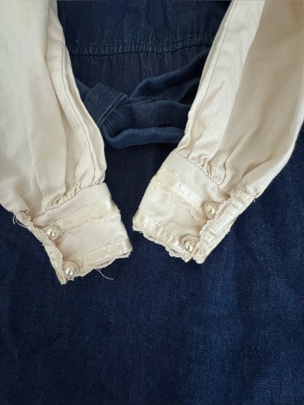Gunne Sax Navy and Cream Lace Trim Girls' Dress